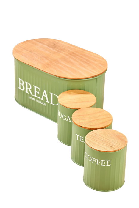 Hermia Juego de 4 Cajas de Almacenamiento de Metal Verde con Tapas de Madera